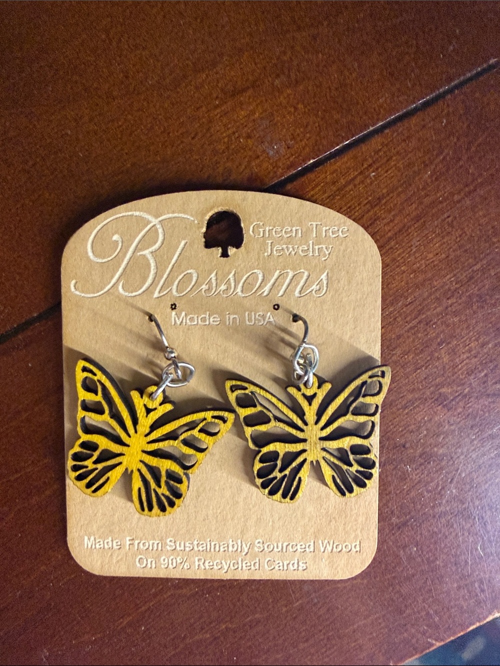 Blossoms Yellow & Black Butterfly Wood Earrings - Green Tree Jewelry